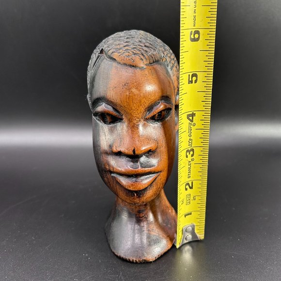 Hand Carved Wooden Male African Head Statue Approx 6" x 3" x 2.5" Decor Accents - Picture 12 of 14